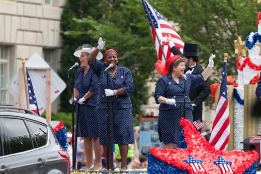 Washington, D.C., USA - July 4, 2015, The National Independence Day Parade is the  Fourth of July Parade in the capital of the United States, it  commemorates the adoption of the Declaration of Independence, only selected schools, and other groups participate.