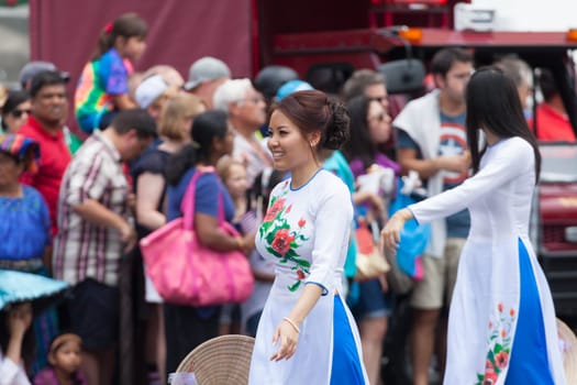 Washington, D.C., USA - July 4, 2015, The National Independence Day Parade is the  Fourth of July Parade in the capital of the United States, it  commemorates the adoption of the Declaration of Independence, only selected schools, and other groups participate.