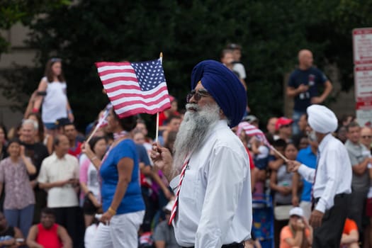 Washington, D.C., USA - July 4, 2015, The National Independence Day Parade is the  Fourth of July Parade in the capital of the United States, it  commemorates the adoption of the Declaration of Independence, only selected schools, and other groups participate.