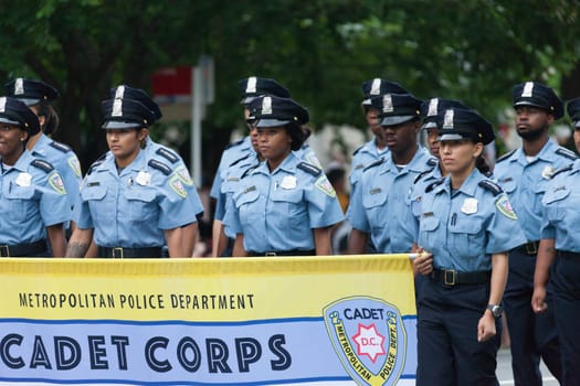 Washington, D.C., USA - July 4, 2016, The National Independence Day Parade is the  Fourth of July Parade in the capital of the United States, it  commemorates the adoption of the Declaration of Independence, only selected schools, and other groups participate.