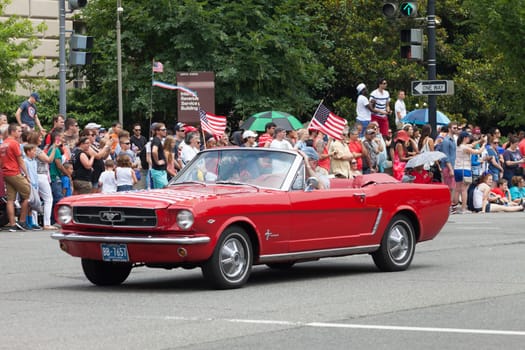 Washington, D.C., USA - July 4, 2015, The National Independence Day Parade is the  Fourth of July Parade in the capital of the United States, it  commemorates the adoption of the Declaration of Independence, only selected schools, and other groups participate.