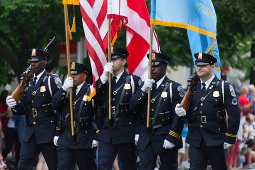 Washington, D.C., USA - July 4, 2016, The National Independence Day Parade is the  Fourth of July Parade in the capital of the United States, it  commemorates the adoption of the Declaration of Independence, only selected schools, and other groups participate.