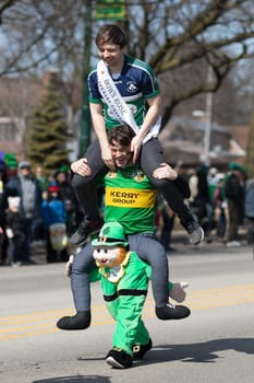 Chicago, Illinois, USA - March 11, 2018, The South Side Irish Parade is a cultural and religious celebration from Ireland in honor of  Saint Patrick.
