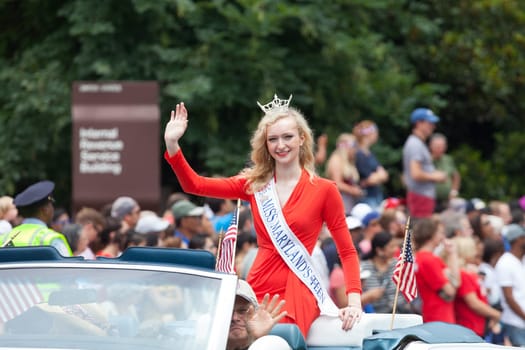Washington, D.C., USA - July 4, 2015, The National Independence Day Parade is the  Fourth of July Parade in the capital of the United States, it  commemorates the adoption of the Declaration of Independence, only selected schools, and other groups participate.