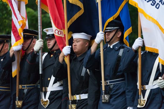 Washington, D.C., USA - July 4, 2016, The National Independence Day Parade is the  Fourth of July Parade in the capital of the United States, it  commemorates the adoption of the Declaration of Independence, only selected schools, and other groups participate.