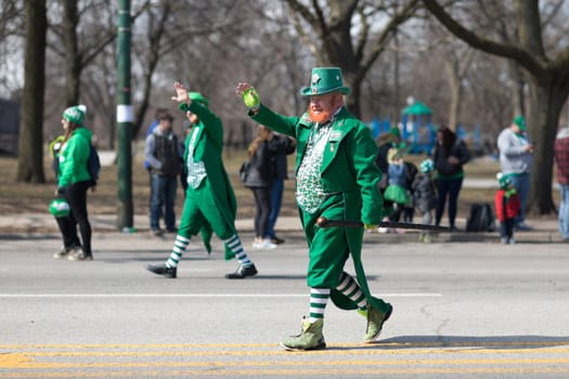 Chicago, Illinois, USA - March 11, 2018, The South Side Irish Parade is a cultural and religious celebration from Ireland in honor of  Saint Patrick.