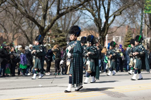 Chicago, Illinois, USA - March 11, 2018, The South Side Irish Parade is a cultural and religious celebration from Ireland in honor of  Saint Patrick.