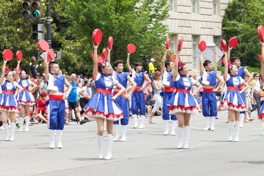 Washington, D.C., USA - July 4, 2015, The National Independence Day Parade is the  Fourth of July Parade in the capital of the United States, it  commemorates the adoption of the Declaration of Independence, only selected schools, and other groups participate.
