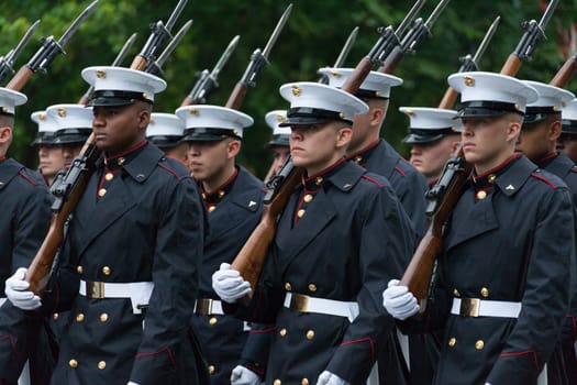Washington, D.C., USA - July 4, 2016, The National Independence Day Parade is the  Fourth of July Parade in the capital of the United States, it  commemorates the adoption of the Declaration of Independence, only selected schools, and other groups participate.