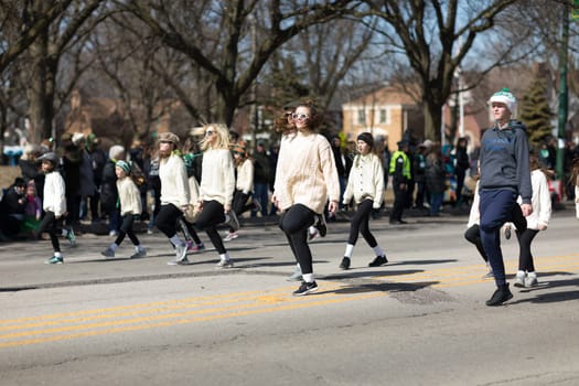 Chicago, Illinois, USA - March 11, 2018, The South Side Irish Parade is a cultural and religious celebration from Ireland in honor of  Saint Patrick.