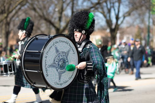 Chicago, Illinois, USA - March 11, 2018, The South Side Irish Parade is a cultural and religious celebration from Ireland in honor of  Saint Patrick.