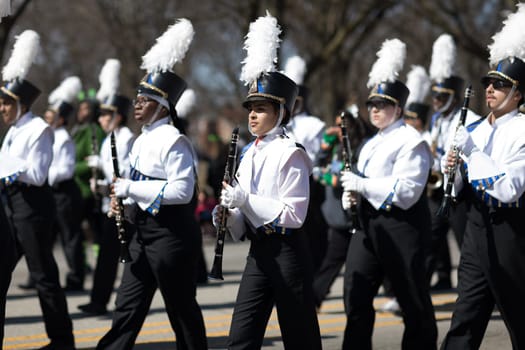 Chicago, Illinois, USA - March 11, 2018, The South Side Irish Parade is a cultural and religious celebration from Ireland in honor of  Saint Patrick.
