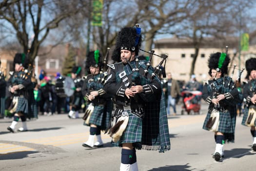 Chicago, Illinois, USA - March 11, 2018, The South Side Irish Parade is a cultural and religious celebration from Ireland in honor of  Saint Patrick.