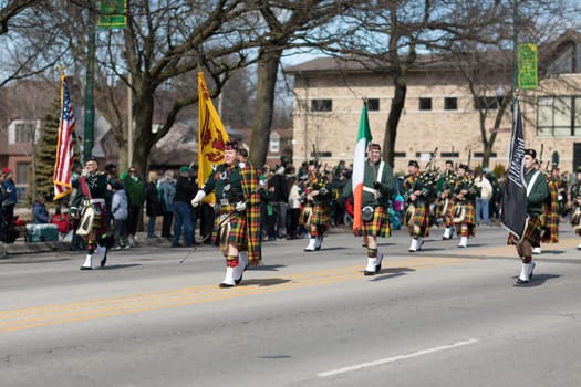 Chicago, Illinois, USA - March 11, 2018, The South Side Irish Parade is a cultural and religious celebration from Ireland in honor of  Saint Patrick.