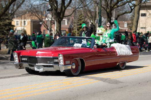 Chicago, Illinois, USA - March 11, 2018, The South Side Irish Parade is a cultural and religious celebration from Ireland in honor of  Saint Patrick.