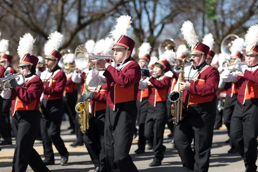 Chicago, Illinois, USA - March 11, 2018, The South Side Irish Parade is a cultural and religious celebration from Ireland in honor of  Saint Patrick.