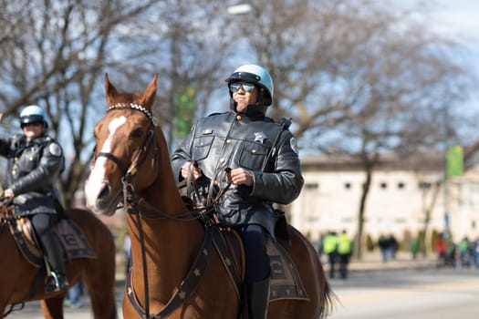 Chicago, Illinois, USA - March 11, 2018, The South Side Irish Parade is a cultural and religious celebration from Ireland in honor of  Saint Patrick.