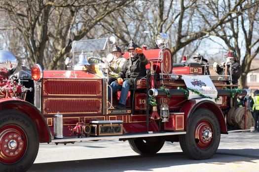 Chicago, Illinois, USA - March 11, 2018, The South Side Irish Parade is a cultural and religious celebration from Ireland in honor of  Saint Patrick.