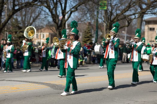 Chicago, Illinois, USA - March 11, 2018, The South Side Irish Parade is a cultural and religious celebration from Ireland in honor of  Saint Patrick.