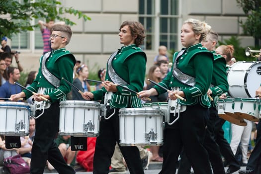 Washington, D.C., USA - July 4, 2016, The National Independence Day Parade is the  Fourth of July Parade in the capital of the United States, it  commemorates the adoption of the Declaration of Independence, only selected schools, and other groups participate.