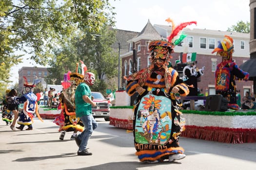 Chicago, Illinois, USA - September 16, 2017 - The Pilsen Mexican Independence Day Parade commemorates the Mexican Independence It features traditional folkloric, equestrian and Aztec dancing.