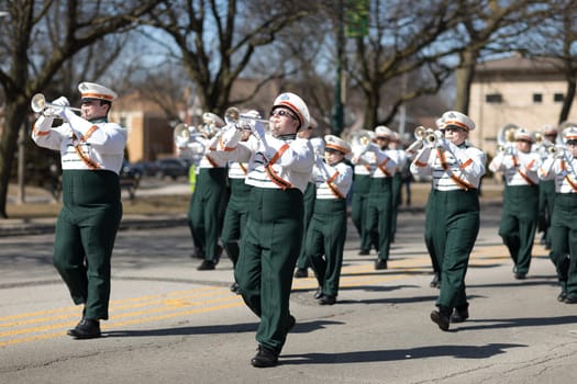 Chicago, Illinois, USA - March 11, 2018, The South Side Irish Parade is a cultural and religious celebration from Ireland in honor of  Saint Patrick.
