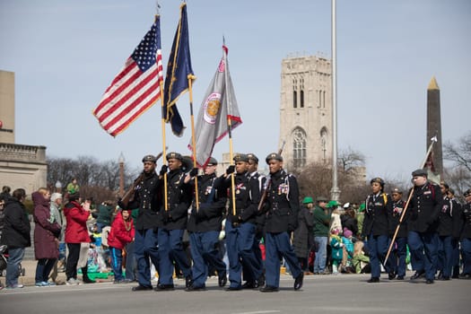 Indianapolis, indiana, USA - March 16, 2018, The St. Patrick’s Day Parade is a cultural and religious celebration from Ireland in honor of  Saint Patrick.