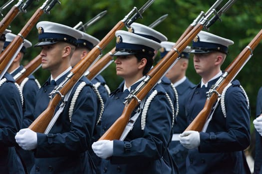 Washington, D.C., USA - July 4, 2016, The National Independence Day Parade is the  Fourth of July Parade in the capital of the United States, it  commemorates the adoption of the Declaration of Independence, only selected schools, and other groups participate.