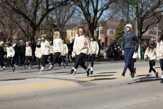 Chicago, Illinois, USA - March 11, 2018, The South Side Irish Parade is a cultural and religious celebration from Ireland in honor of  Saint Patrick.