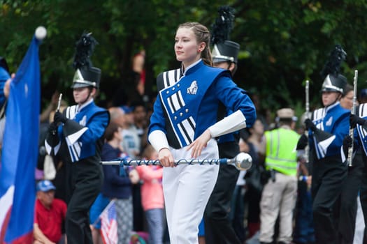 Washington, D.C., USA - July 4, 2016, The National Independence Day Parade is the  Fourth of July Parade in the capital of the United States, it  commemorates the adoption of the Declaration of Independence, only selected schools, and other groups participate.