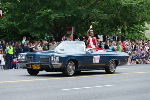 Washington, D.C., USA - July 4, 2016, The National Independence Day Parade is the  Fourth of July Parade in the capital of the United States, it  commemorates the adoption of the Declaration of Independence, only selected schools, and other groups participate.