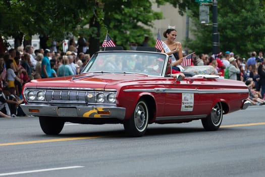 Washington, D.C., USA - July 4, 2016, The National Independence Day Parade is the  Fourth of July Parade in the capital of the United States, it  commemorates the adoption of the Declaration of Independence, only selected schools, and other groups participate.
