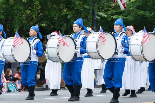Washington, D.C., USA - July 4, 2016, The National Independence Day Parade is the  Fourth of July Parade in the capital of the United States, it  commemorates the adoption of the Declaration of Independence, only selected schools, and other groups participate.