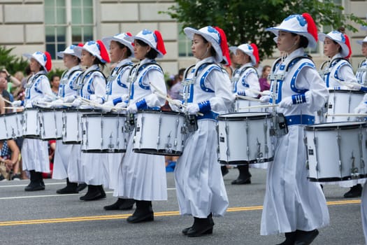 Washington, D.C., USA - July 4, 2016, The National Independence Day Parade is the  Fourth of July Parade in the capital of the United States, it  commemorates the adoption of the Declaration of Independence, only selected schools, and other groups participate.