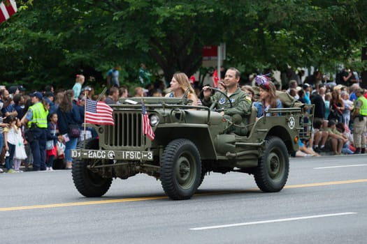 Washington, D.C., USA - July 4, 2016, The National Independence Day Parade is the  Fourth of July Parade in the capital of the United States, it  commemorates the adoption of the Declaration of Independence, only selected schools, and other groups participate.