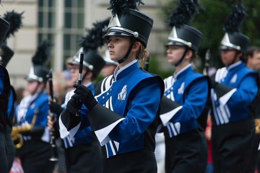 Washington, D.C., USA - July 4, 2016, The National Independence Day Parade is the  Fourth of July Parade in the capital of the United States, it  commemorates the adoption of the Declaration of Independence, only selected schools, and other groups participate.