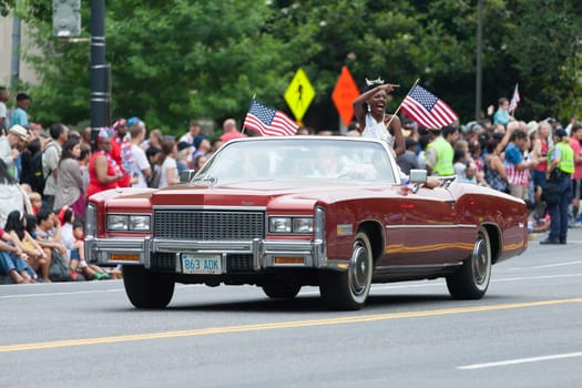 Washington, D.C., USA - July 4, 2016, The National Independence Day Parade is the  Fourth of July Parade in the capital of the United States, it  commemorates the adoption of the Declaration of Independence, only selected schools, and other groups participate.