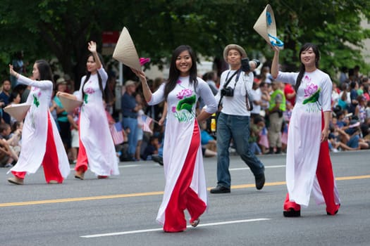 Washington, D.C., USA - July 4, 2016, The National Independence Day Parade is the  Fourth of July Parade in the capital of the United States, it  commemorates the adoption of the Declaration of Independence, only selected schools, and other groups participate.