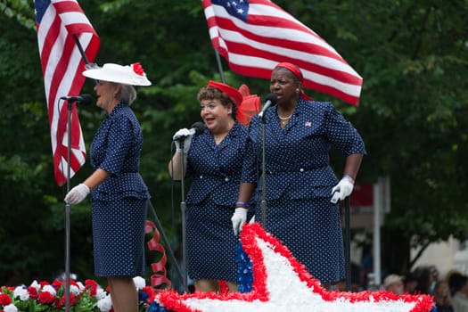 Washington, D.C., USA - July 4, 2016, The National Independence Day Parade is the  Fourth of July Parade in the capital of the United States, it  commemorates the adoption of the Declaration of Independence, only selected schools, and other groups participate.