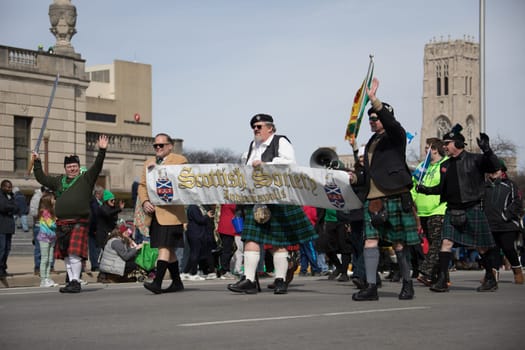 Indianapolis, indiana, USA - March 16, 2018, The St. Patrick’s Day Parade is a cultural and religious celebration from Ireland in honor of  Saint Patrick.