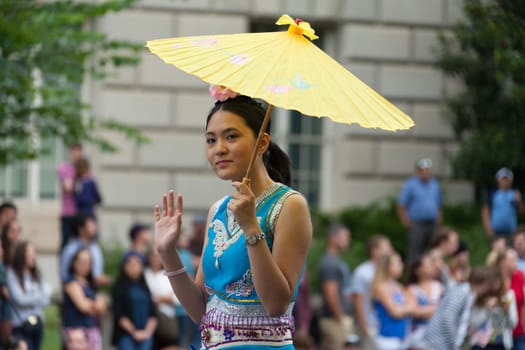 Washington, D.C., USA - July 4, 2016, The National Independence Day Parade is the  Fourth of July Parade in the capital of the United States, it  commemorates the adoption of the Declaration of Independence, only selected schools, and other groups participate.
