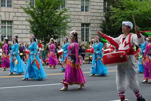 Washington, D.C., USA - July 4, 2016, The National Independence Day Parade is the  Fourth of July Parade in the capital of the United States, it  commemorates the adoption of the Declaration of Independence, only selected schools, and other groups participate.