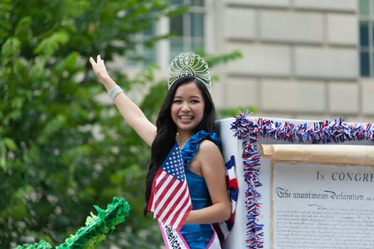 Washington, D.C., USA - July 4, 2016, The National Independence Day Parade is the  Fourth of July Parade in the capital of the United States, it  commemorates the adoption of the Declaration of Independence, only selected schools, and other groups participate.