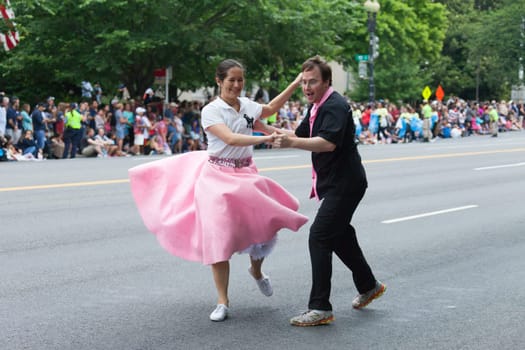 Washington, D.C., USA - July 4, 2016, The National Independence Day Parade is the  Fourth of July Parade in the capital of the United States, it  commemorates the adoption of the Declaration of Independence, only selected schools, and other groups participate.