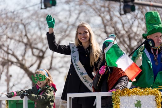 Chicago, Illinois, USA - March 17, 2018, The St. Patrick's Day Parade is a cultural and religious celebration from Ireland in honor of  Saint Patrick.