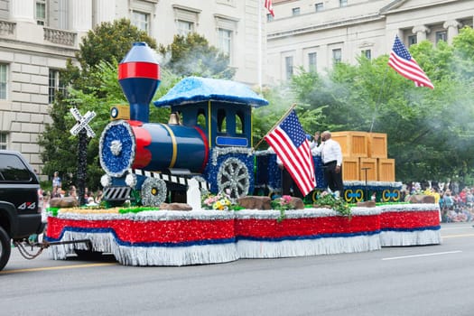 Washington, D.C., USA - July 4, 2016, The National Independence Day Parade is the  Fourth of July Parade in the capital of the United States, it  commemorates the adoption of the Declaration of Independence, only selected schools, and other groups participate.