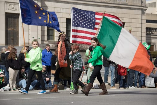 Indianapolis, indiana, USA - March 16, 2018, The St. Patrick’s Day Parade is a cultural and religious celebration from Ireland in honor of  Saint Patrick.
