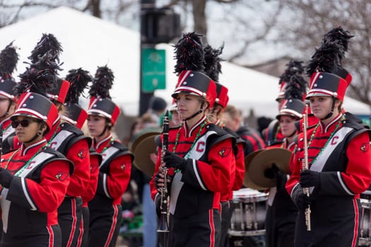 Chicago, Illinois, USA - March 17, 2018, The St. Patrick's Day Parade is a cultural and religious celebration from Ireland in honor of  Saint Patrick.