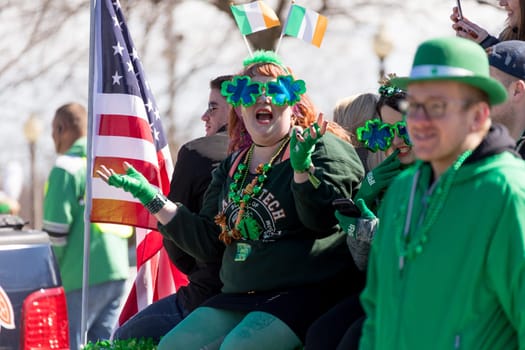 Chicago, Illinois, USA - March 17, 2018, The St. Patrick's Day Parade is a cultural and religious celebration from Ireland in honor of  Saint Patrick.