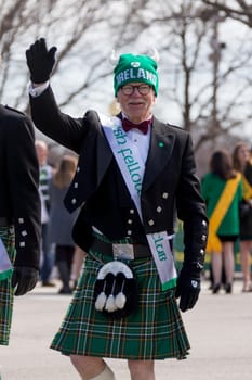 Chicago, Illinois, USA - March 17, 2018, The St. Patrick's Day Parade is a cultural and religious celebration from Ireland in honor of  Saint Patrick.